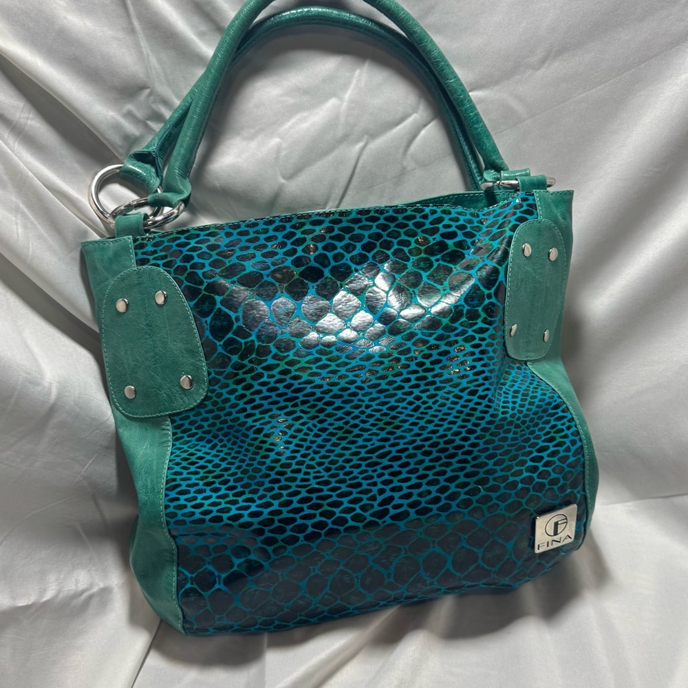 Fina  Teal and Black Snake Pattern Hobo/Shoulder bag leather